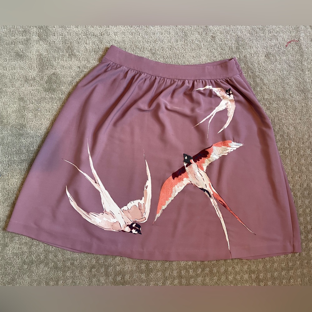 Ann Taylor Factory Mauve A-Line Skirt with Bird Design